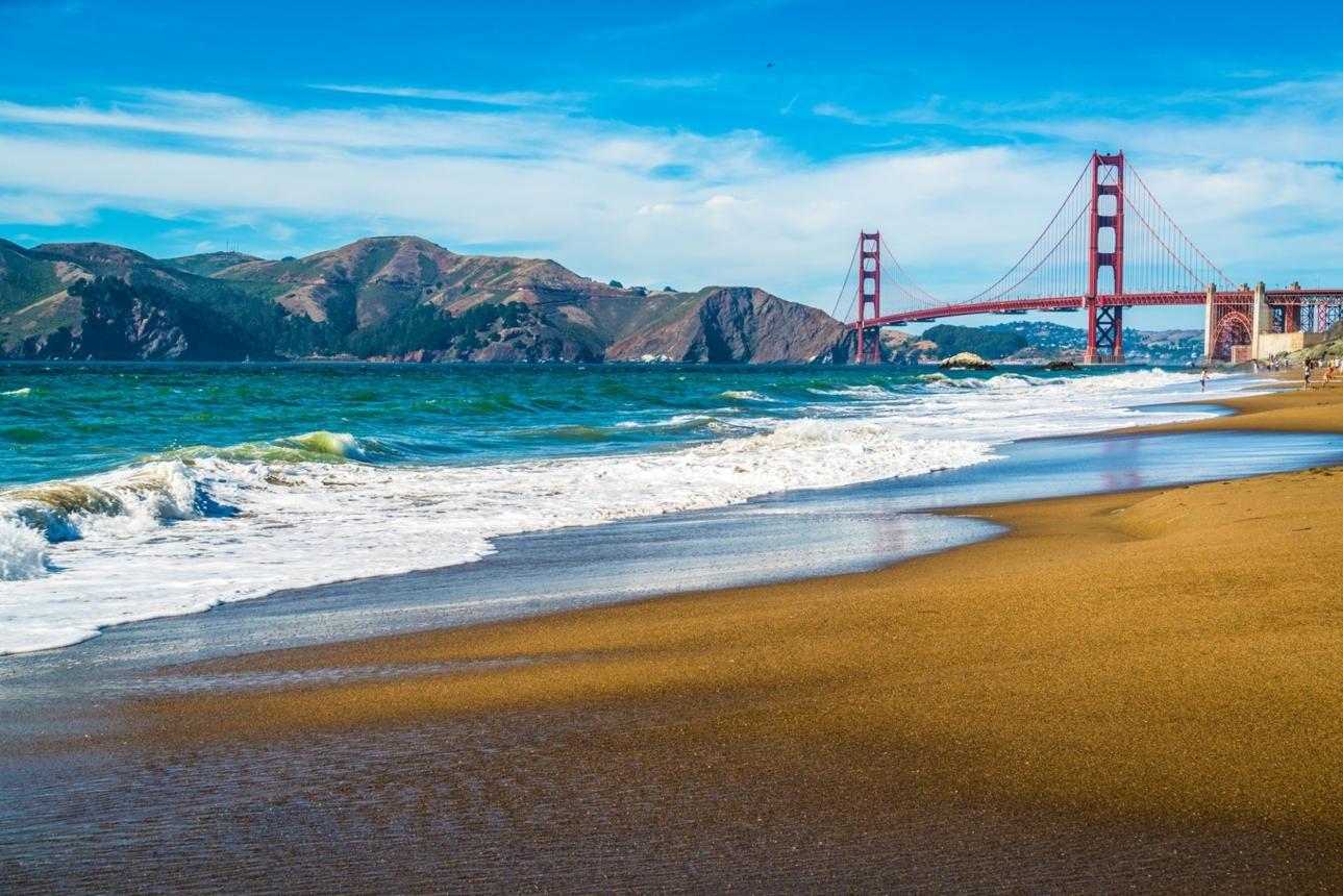 Golden sand with Golden Gate Bridge San Francisco California